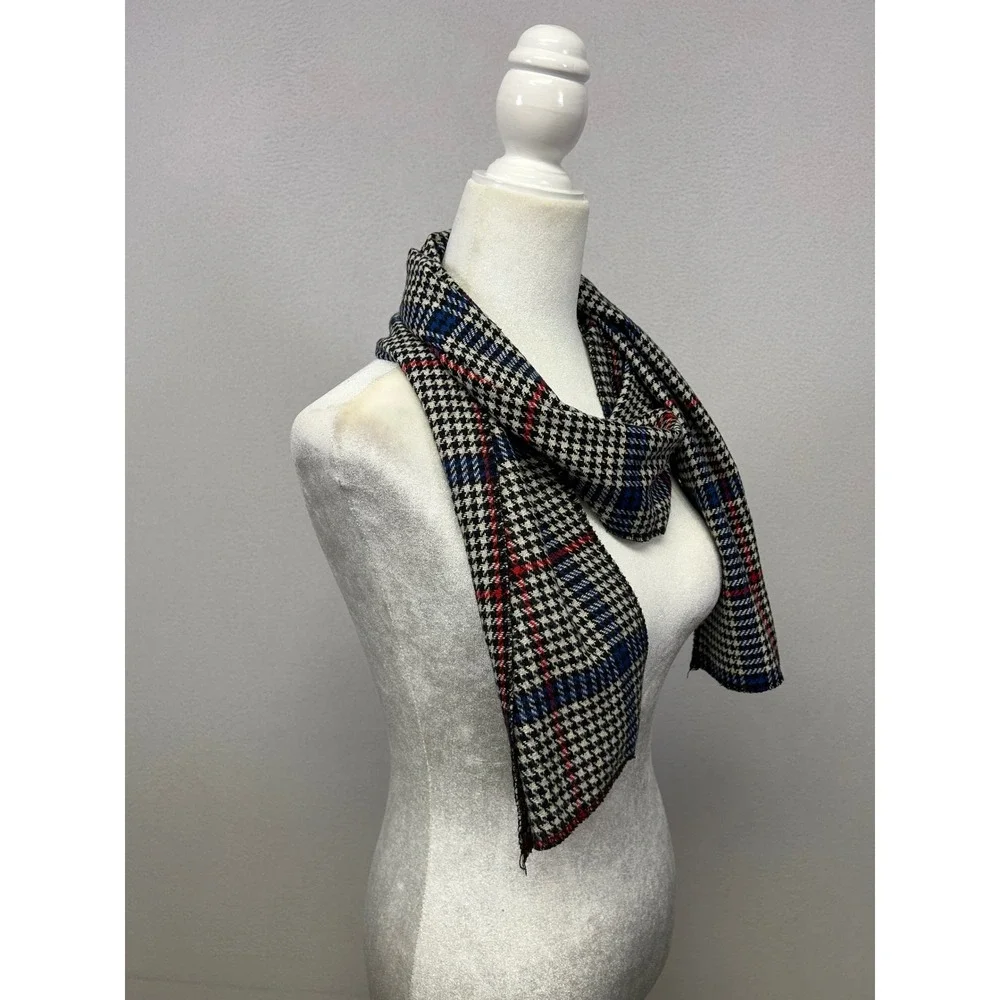 Dark Academia Unisex OS Black Blue Red Houndstooth Glen Plaid Scarf